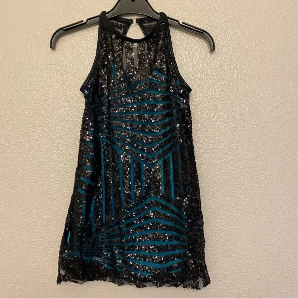 Dance Costume lyrical shift dress teal sequin leotard J5246 child medium CME